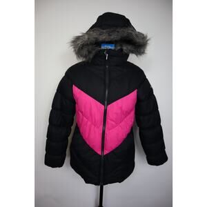 Columbia Girls Black and Pink Waterproof Hooded Puffer Jacket Size Youth L